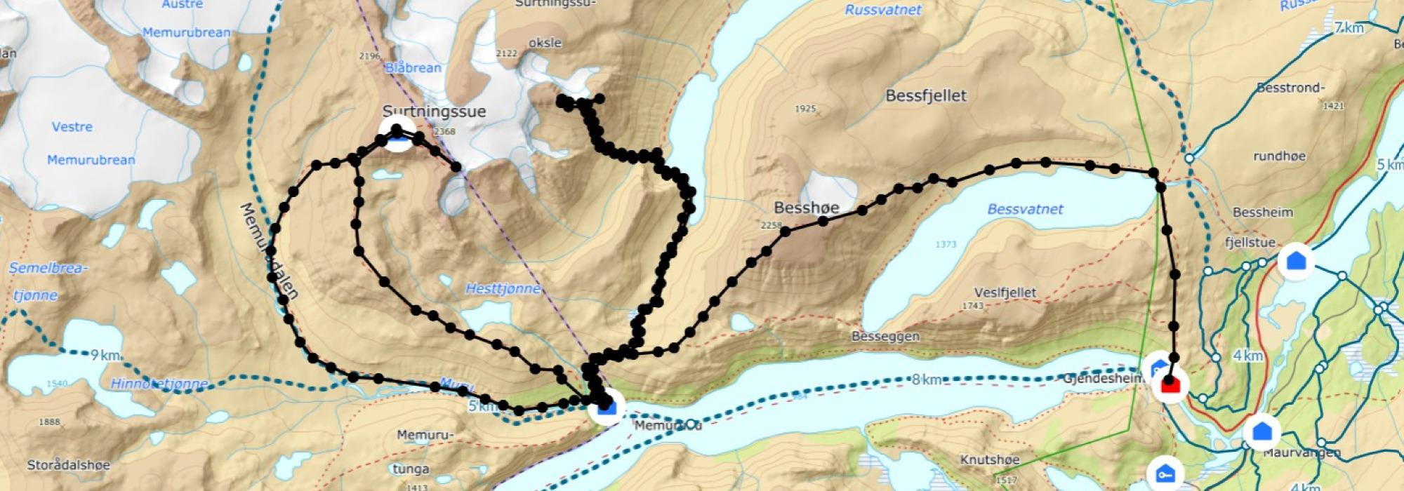 3 dagers fottur Surtningssue 2368 moh og Austre Surtningssue 2078 moh